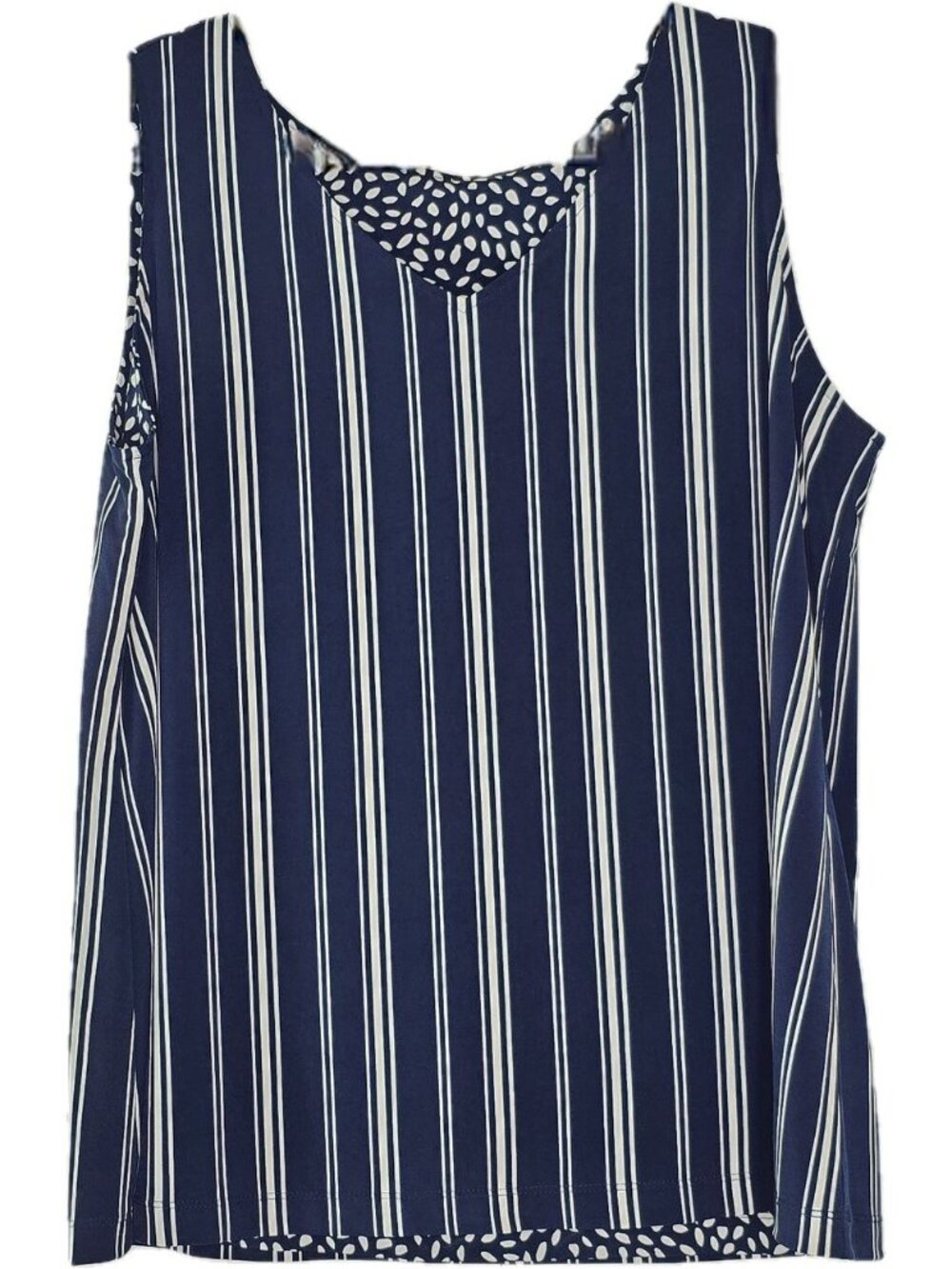 Susan Graver Reversible Blue White Stripe Polka Dot Tank Top M